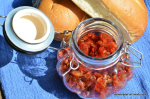 Pickled cherry peppers with bacon makes an incredible topping for burger addicts.